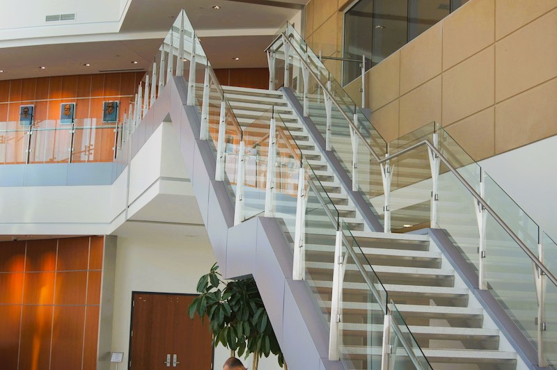 Edward Jones custom stair with stainless steel and glass rail